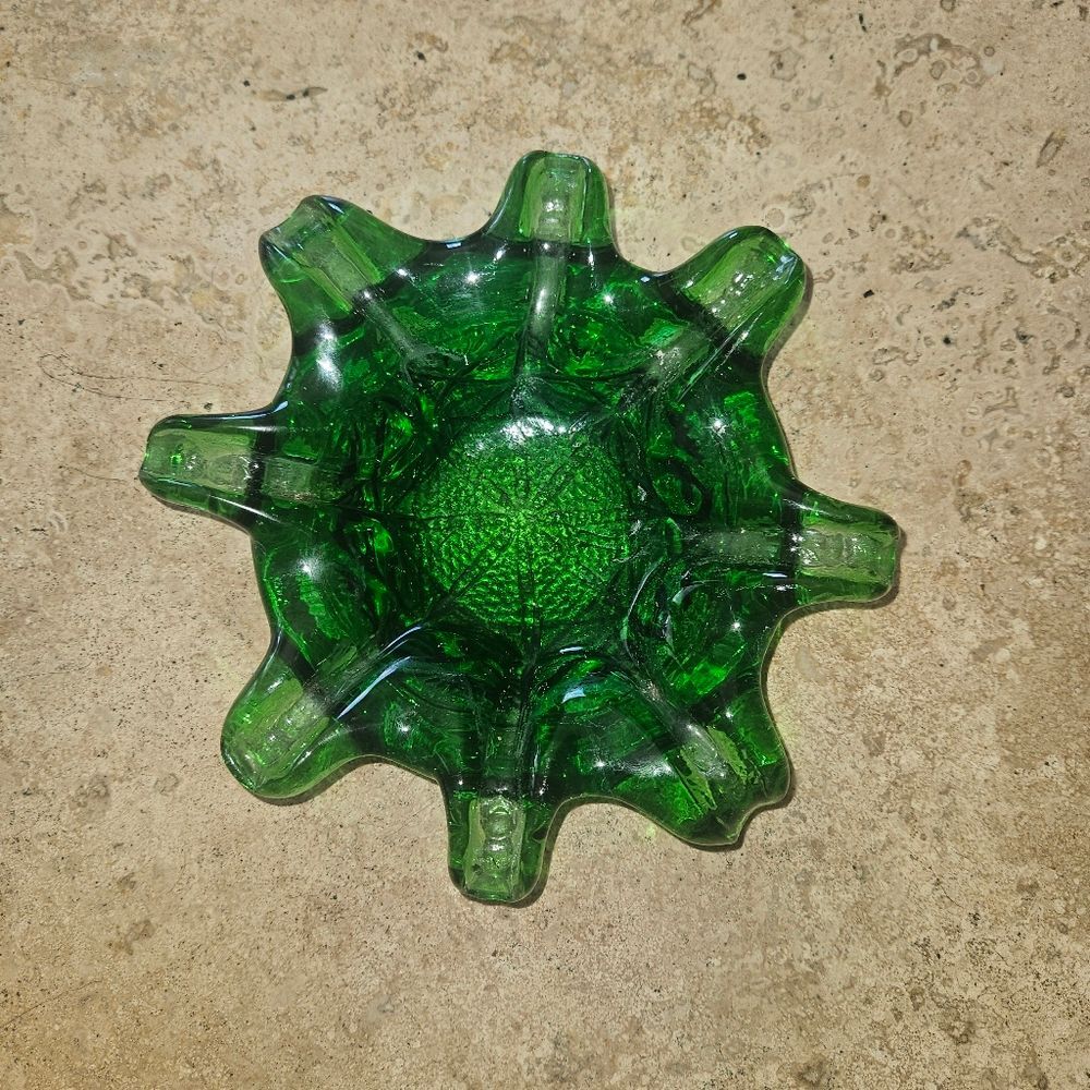 Vintage pressed green glass ashtray/coaster